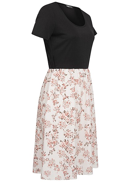 Cloud5ive Damen T-Shirt-Kleid 2-Tone mit Blumenprint schwarz weiss