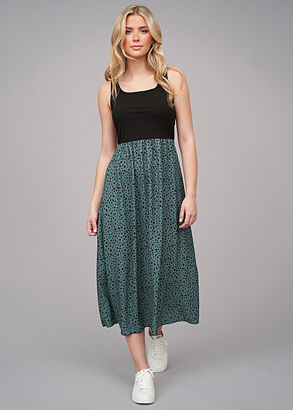 Cloud5ive Damen Maxi-Kleid mit Rundhals und Animal Print schwarz grün - Art.-Nr.: 23056049