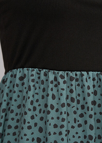 Cloud5ive Damen Maxi-Kleid Rundhals mit Punkt Print schwarz grn