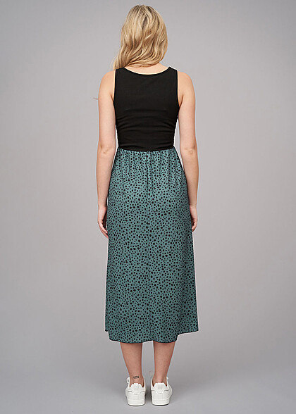Cloud5ive Damen Maxi-Kleid Rundhals mit Punkt Print schwarz grün
