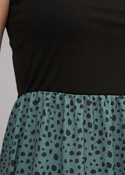 Cloud5ive Damen Maxi-Kleid Rundhals mit Punkt Print schwarz grün