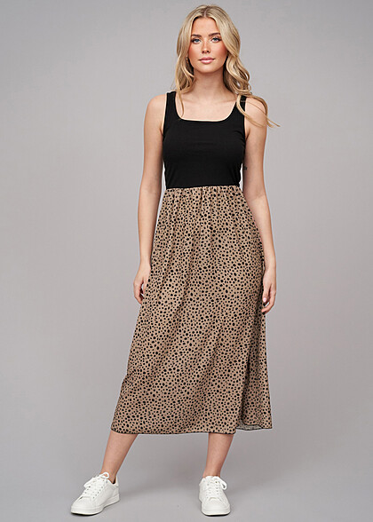 Cloud5ive Damen Maxi-Kleid mit Rundhals und Animal Print schwarz braun - Art.-Nr.: 23056050