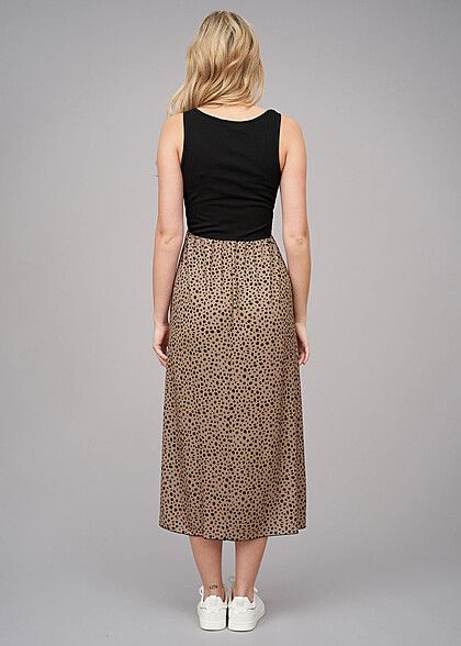 Cloud5ive Damen Maxi-Kleid Rundhals mit Punkt Print schwarz braun