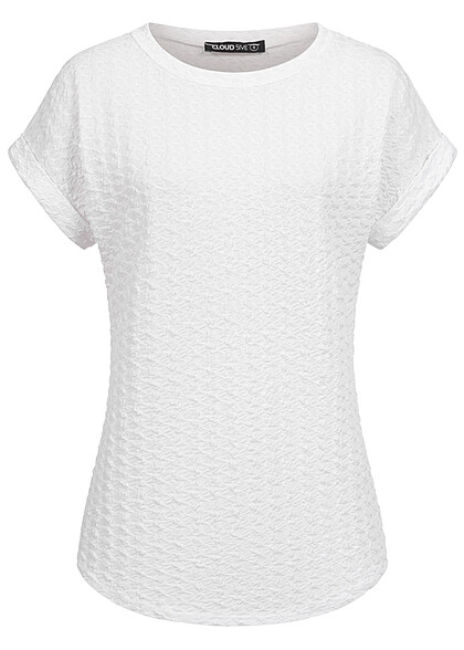 Cloud5ive Dames T-shirt met opgerolde mouwen en gestructureerde stof wit