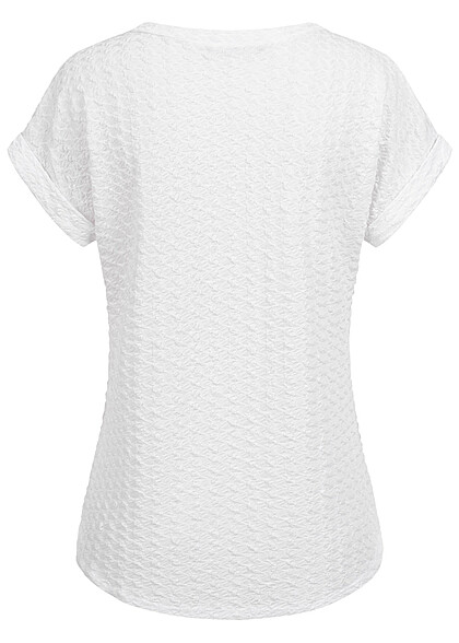 Cloud5ive Dames T-shirt met opgerolde mouwen en gestructureerde stof wit