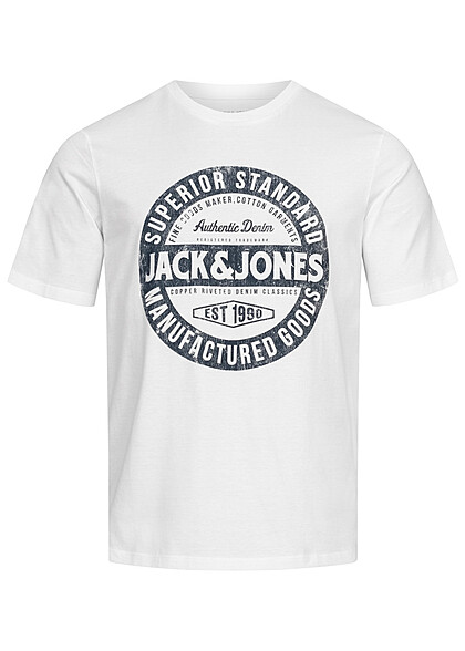 Jack and Jones Herren NOOS T-Shirt mit Rundhals und Print cloud dancer weiss
