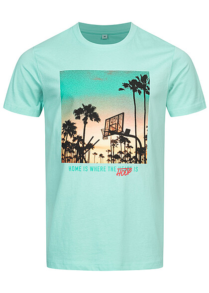 Mister Tee Herren T-Shirt mit Rundhals und Home Hoop Print beryl blau