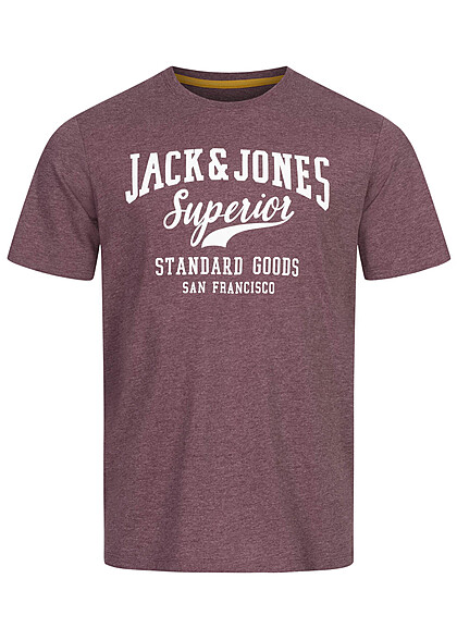 Jack and Jones Herren Rundhals T-Shirt mit Logo Print port royale bordeauw rot - Art.-Nr.: 23060056