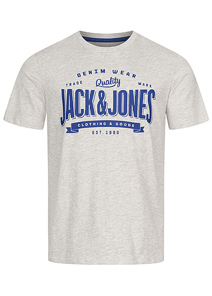 Jack and Jones Herren Rundhals T-Shirt mit Logo Print white melange grau blau
