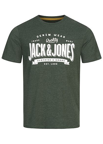 Jack and Jones Herren Rundhals T-Shirt mit Logo Print mountain view grn melange