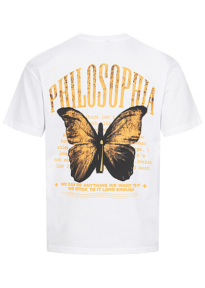 Seventyseven Lifestyle Herren T-Shirt Butterfly Back Print und Rundhals weiss