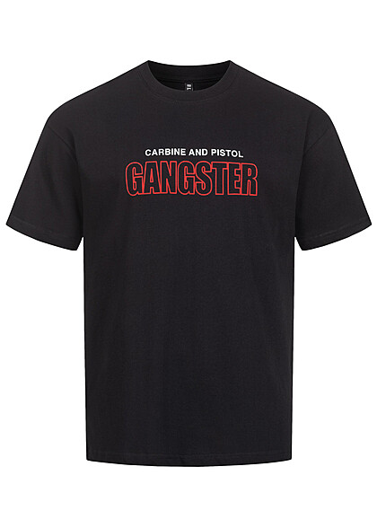 Seventyseven Lifestyle Herren T-Shirt mit Gangster Print vorn und hinten schwarz