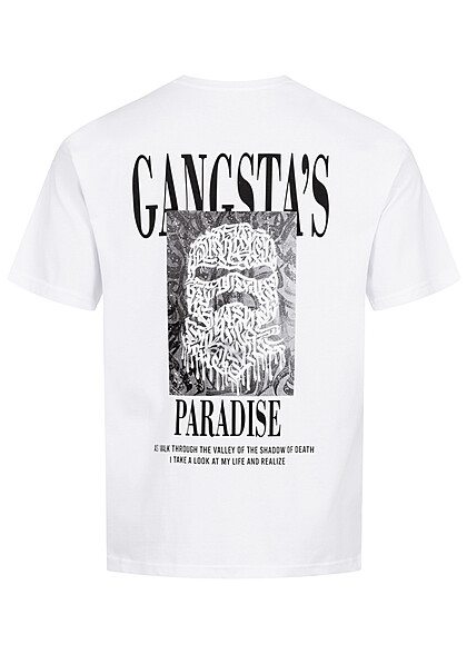 Seventyseven Lifestyle Herren T-Shirt mit Gangstas Paradise Print weiss schwarz