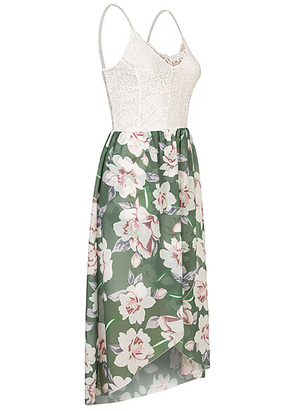 Cloud5ive Dames Mullet jurk met kant en Wrap Optics bloemenprint militair groen