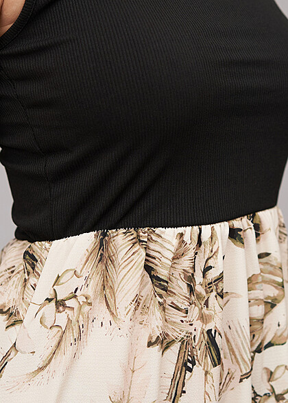 Cloud5ive Damen Maxi-Kleid 2-Tone mit Palmen Print off weiss