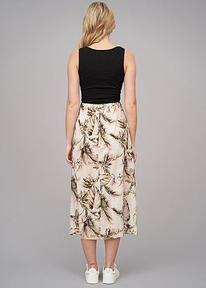 Cloud5ive Damen Maxi-Kleid 2-Tone mit Palmen Print off weiss