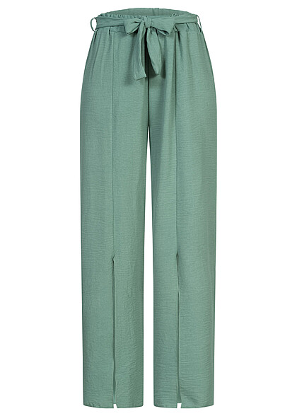 Cloud5ive Damen Sommerhose mit seitlich. Schlitzen und Bindegrtel grn