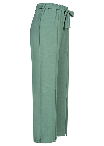 Cloud5ive Damen Sommerhose mit seitlich. Schlitzen und Bindegrtel grn