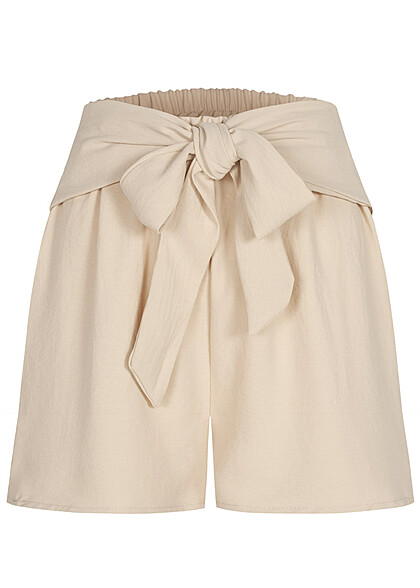 Cloud5ive Damen Musselin Shorts mit Bindegrtel beige