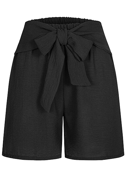 Cloud5ive Damen Musselin Shorts mit Bindegrtel schwarz