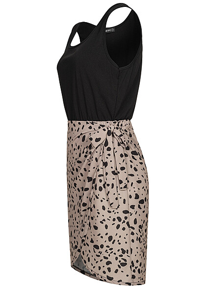 Cloud5ive Damen Wickelkleid im 2-Tone Design mit Bindedetail und Punkte Print schwarz beige