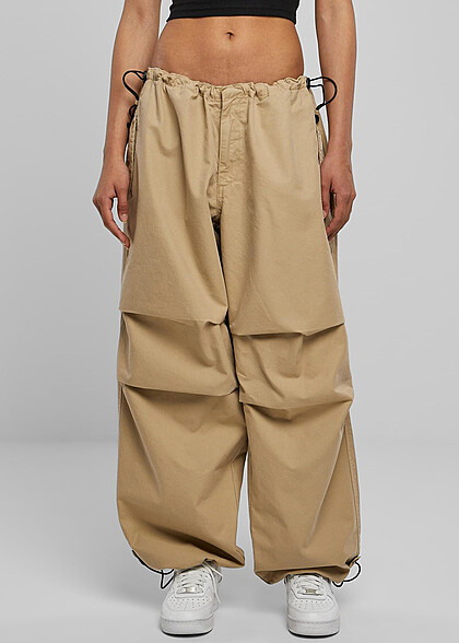 Urban Classics Dames Parachutebroek met trekkoorden beige