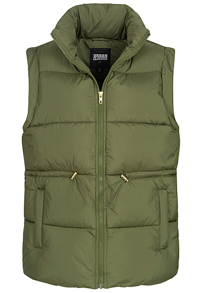 Urban Classics Dames Gewatteerd Vest met ritssluiting olijfgroen
