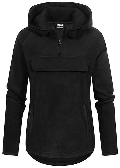 Urban Classics Dames Fleece Sweater met 2 zakken met ritssluiting zwart