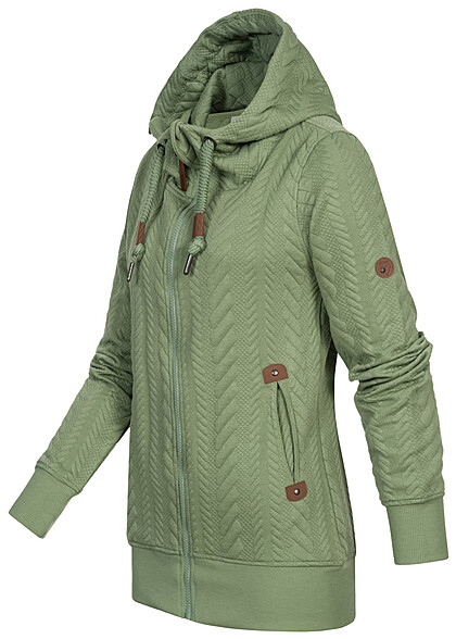 Hailys Dames Zip-Hoodie met structuurstof en kunstleren details groen