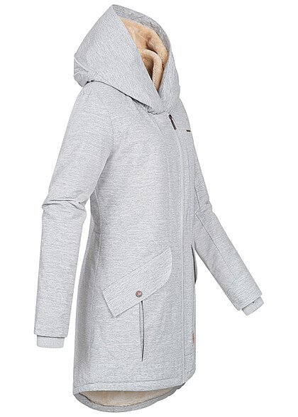 Aiki Dames Gevoerde jas met capuchon en 2 zakken lichtgrijs