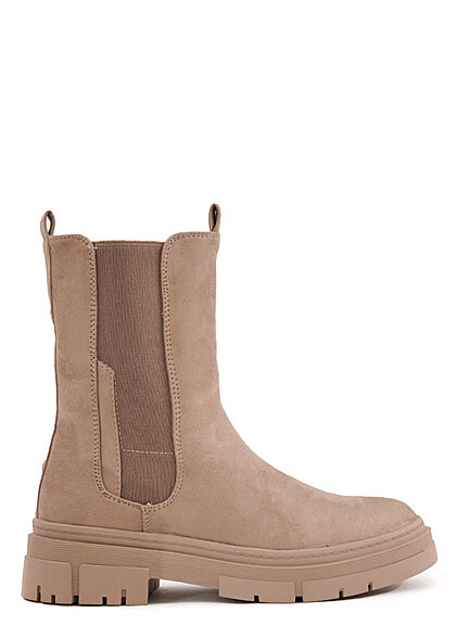 Cloud5ive Dames Schoenen Laarzen van imitatieleer met rits en elastische riem beige