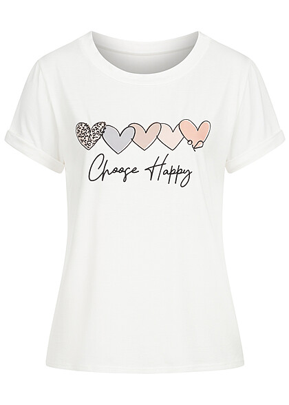 Cloud5ive Dames Viscose T-shirt met Choose Happy-opdruk wit