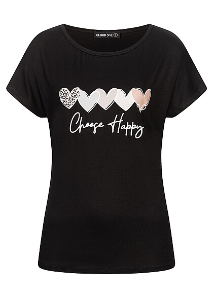 Cloud5ive Dames Viscose T-shirt met Choose Happy-opdruk zwart