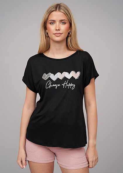 Cloud5ive Dames Viscose T-shirt met Choose Happy-opdruk zwart