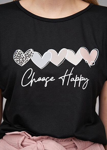 Cloud5ive Dames Viscose T-shirt met Choose Happy-opdruk zwart