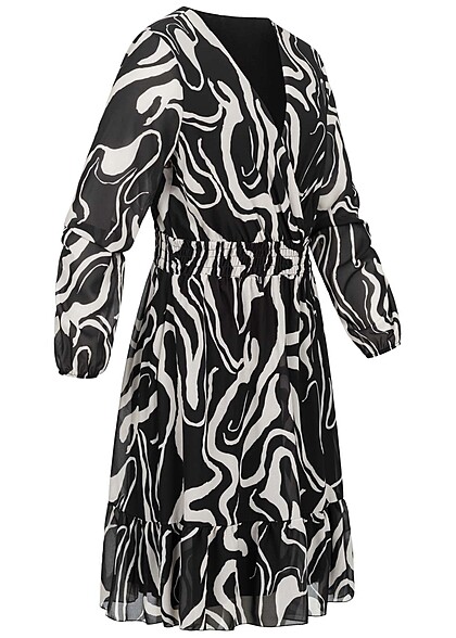 Cloud5ive Dames Chiffon jurk met lange mouwen en print zwart