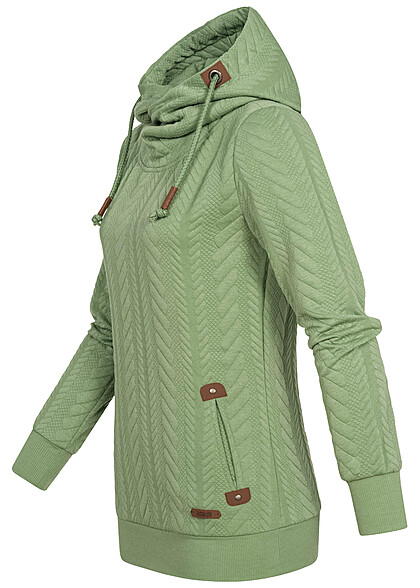 Hailys Damen Hoodie mit Strukturstoff und Kunstleder Details fern grün