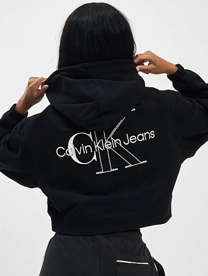 Calvin Klein Jeans Damen Hoodie mit Two Tone Monogram Logo Print schwarz weiss