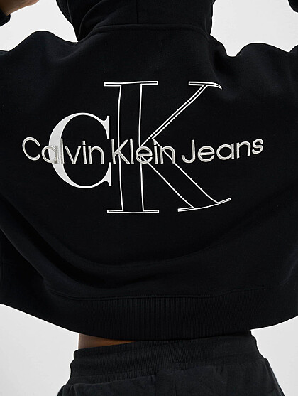 Calvin Klein Jeans Damen Hoodie mit Two Tone Monogram Logo Print schwarz weiss