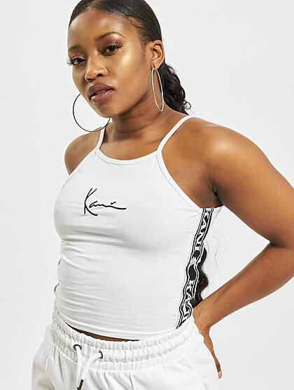 Karl Kani Damen Top mit mit Signature Logo Tape weiss