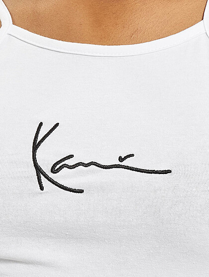 Karl Kani Damen Top mit mit Signature Logo Tape weiss