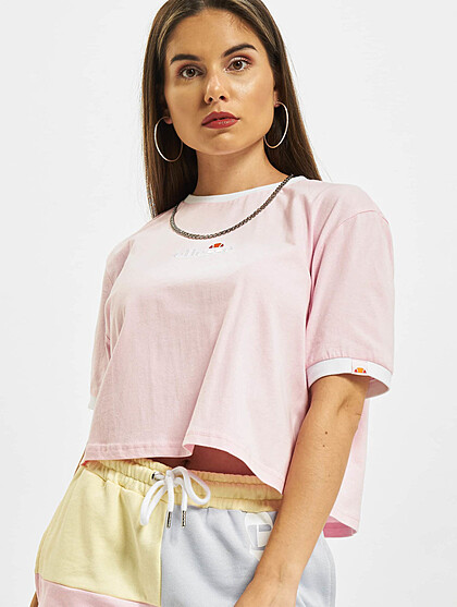 Ellesse Damen Cropped T-Shirt mit Logo Stitch und Rundhals rosa