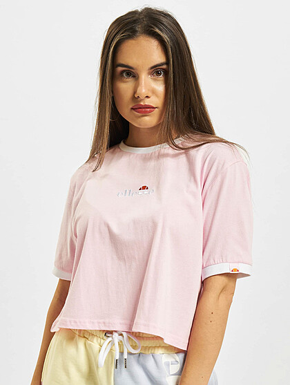 Ellesse Damen Cropped T-Shirt mit Logo Stitch und Rundhals rosa