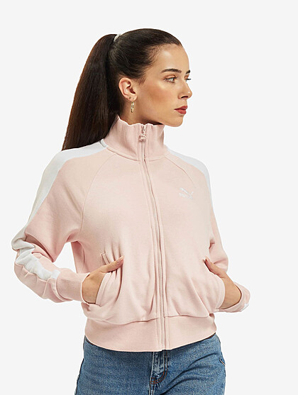 Puma Damen bergangsjacke High-Neck mit Zipper und 2-Pockets rosa weiss