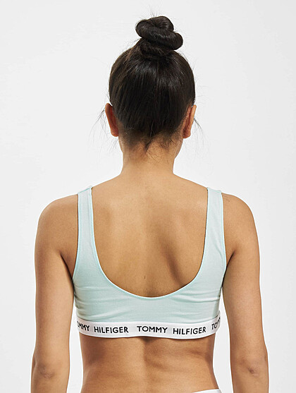 Tommy Hilfiger Damen Bralette Sport-BH mit elastischem Band und Logo Schriftzug hell blau