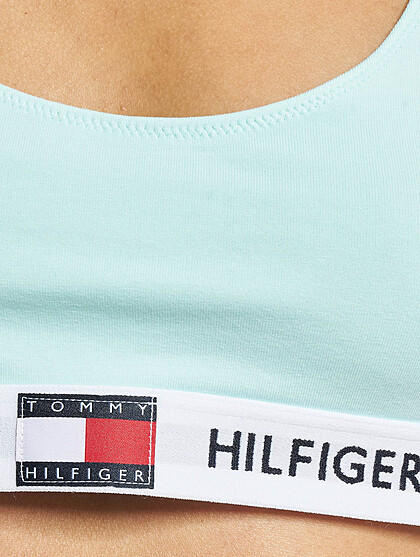 Tommy Hilfiger Damen Bralette Sport-BH mit elastischem Band und Logo Schriftzug hell blau