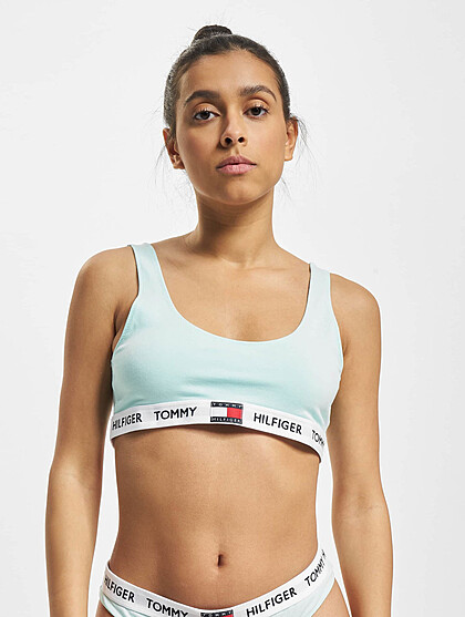 Tommy Hilfiger Damen Bralette Sport-BH mit elastischem Band und Logo Schriftzug hell blau