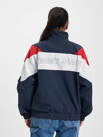Tommy Jeans Damen Colorblock bergangsjacke mit Zipper und Brusttaschen navy blau