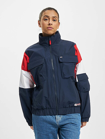 Tommy Jeans Damen Colorblock bergangsjacke mit Zipper und Brusttaschen navy blau