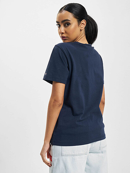 Tommy Jeans Damen T-Shirt mit Rundhals und Logo Stitch navy blau